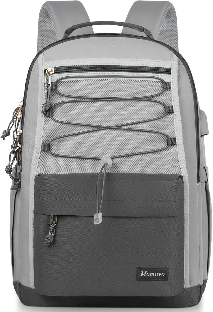 MOMUVO Classic Backpack for Women, Lightweight High School Bookbag for Teens Girls, Waterproof 15.6 Inch Laptop Bag with USB Charging Port for College Work Travel Trip, Dark Grey
