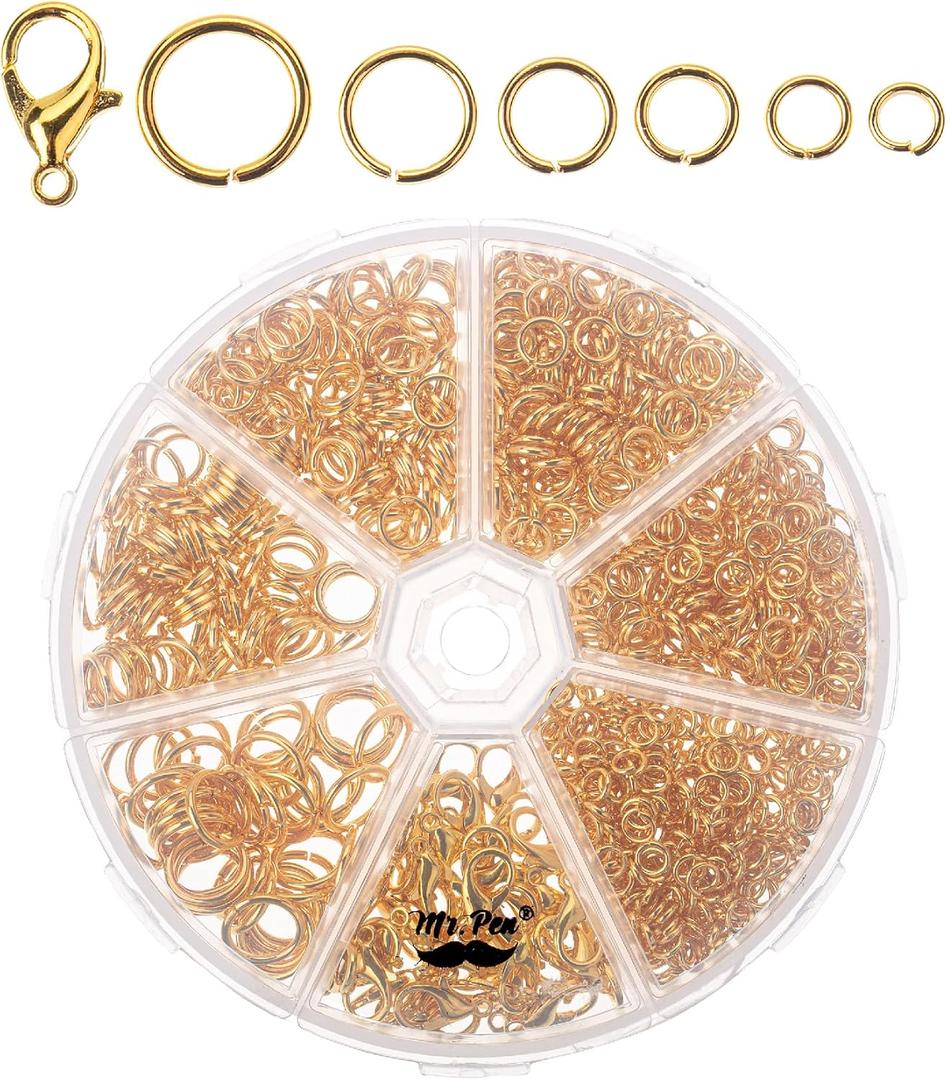 Mr. Pen- Open Jump Rings Set, 1014 pcs, Gold Metal Jump Rings with Lobster Clasps, 6 Assorted Sizes (410 mm), Jewelry Making Findings for DIY Crafts, Bracelets, Necklaces & Keychains
