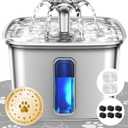 Veken Innovation Award Winner Stainless Steel Cat Water Fountain, 108oz/3.2L Automatic Pet Fountain Dog Water Dispenser with 6 Replacement Filters & Silicone Mat for Cats, Dogs, Multiple Pets (Silver) (108oz (Higher Fill Line))