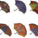 Indian Handmade Designer Cotton Fashion Multi Colored Umbrella Embroidery Boho Umbrellas Parasol 10 Pcs Lot, 25 Inches