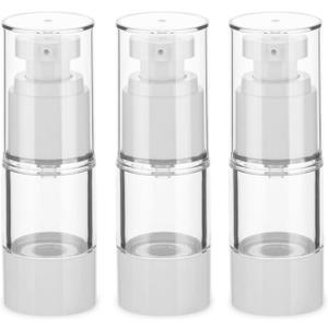 0.5OZ/15ML Clear Airless Pump Bottles, Lotion Dispenser Travel with Pump, Vacuum Plastic Travel Size Lotion Bottle for Foundation, Creams, Cosmetic(3 Pack)