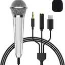 2-in-1 Mini Microphone for Android, iPhone 15, Laptop and PC, Portable Mini Mic for Vlogging, Karaoke, Video Recording with USB C & 3.5mm Jack (USB C)