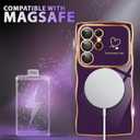 Fiyart Cute Magnetic Wave Frame Curly Shape for Samsung Galaxy S24 Ultra Case with Screen Protector, Luxury Plating Shockproof Phone Case for Women Girls for Samsung Galaxy S24 Ultra,Dark Purple