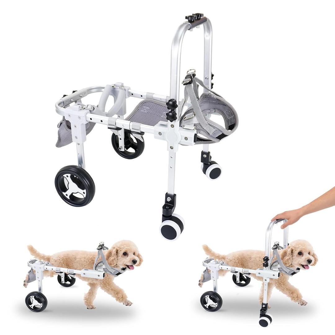 Pakalife Dog Wheelchair for Back Legs,Adjustable 4 Wheel Dog Strollers with Handle for Small and Medium Sized Injured Cats/Dogs,Durable Metal Rehabilitation Device (6.6-11pounds)