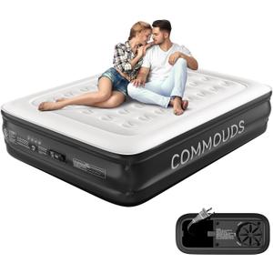 Air Mattress with Built-in Pump, 18" Raised Inflatable Mattress, Comfort Blow up Mattress with Waterproof Flocked Top, Portable Airbed for Guest Camping Home & Travel Use, Honeycomb (Gray, Queen)