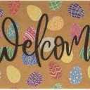 Easter Coir Doormat Spring Welcome Mat - Colorful Easter Eggs Front Door Mat Indoor Outdoor Entrance Decor 17 X 29 Inch