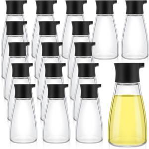 Tanlade 18 Pcs Soy Sauce Dispenser Leakproof Cruet Dispenser Set Small Sauce Bottles Glass Soy Container Oil Dispensing Bottles Seasoning Vinegar Cruet with Lid for Kitchen Cooking, Black