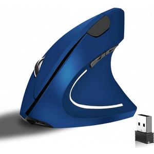 Ergonomic Vertical Wireless Mouse Stylish Rechargeable 2.4G Optical Mice Cordless Mouse with USB Receiver, 800/1200 /1600 DPI, 5 Buttons for Laptop,PC,Mac,Computer (Blue)