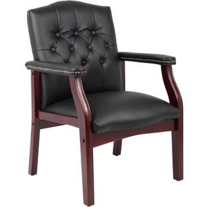 Boss Office Products Traditional Caressoft Vinyl Guest Chair with Mahogany Finish Wood Base, Black