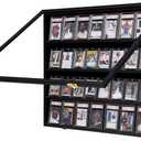 VERANI 36 Baseball Card Display Case - Graded Sports Card Display Frame - Holds Sport Cards with UV Protection Clear View Lockable Wall Cabinet for Football Basketball Hockey Trading Card Large Black