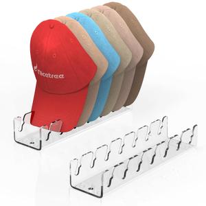 Nicetree Hat Organizer for Baseball Caps, 2 Pcs No Install Acrylic Hat Racks for 14 Baseball Caps Storage, Hat Stand for Caps Display and Organizer for Dresser, Bedroom, Closet, Office