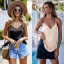 Ekouaer Womens Satin Cami Tops 2 Pack V Neck Silk Camisole Tank Top Spaghetti Strap Racerback Camis Blouse Shirt (Beige, XL)
