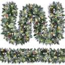 Christmas Garland with Lights, Covanm 9Ft Garland with LED Lights, Artificial Pine Cones and Pine Needles Use for Christmas Decorations and Holiday Mantle Decor