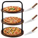 Teecyhooo 4 Pcs Wooden Pizza Stands Tiered Serving Tray Stand with 3 Pizza Servers for Pie Cupcake Dessert Cheese Party Restaurant