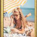 Wood 9x12 Frame Gold, Ornate Natural 12x9in Poster Picture Frame, Modern Golden 9 x 12inch Gallery Wall Photo Frame with HD Plexiglass, Horizontal Vertical Wall Mounting Display 1pcs