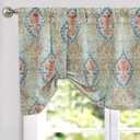 Damask Printed Tie-up Valances for Windows Multicolor Linen Textured Curtain (50"W x 20"L (Pack of 1))