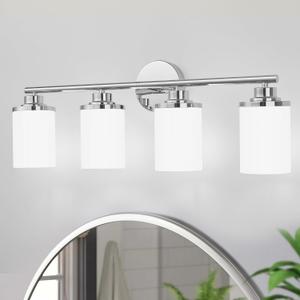 Chrome Bathroom Light Fixtures, 4-Light Chrome Vanity Lights, Chrome Bathroom Lights Over Mirror, Mid-Century Modern Bathroom Sconce with Frosted Glass