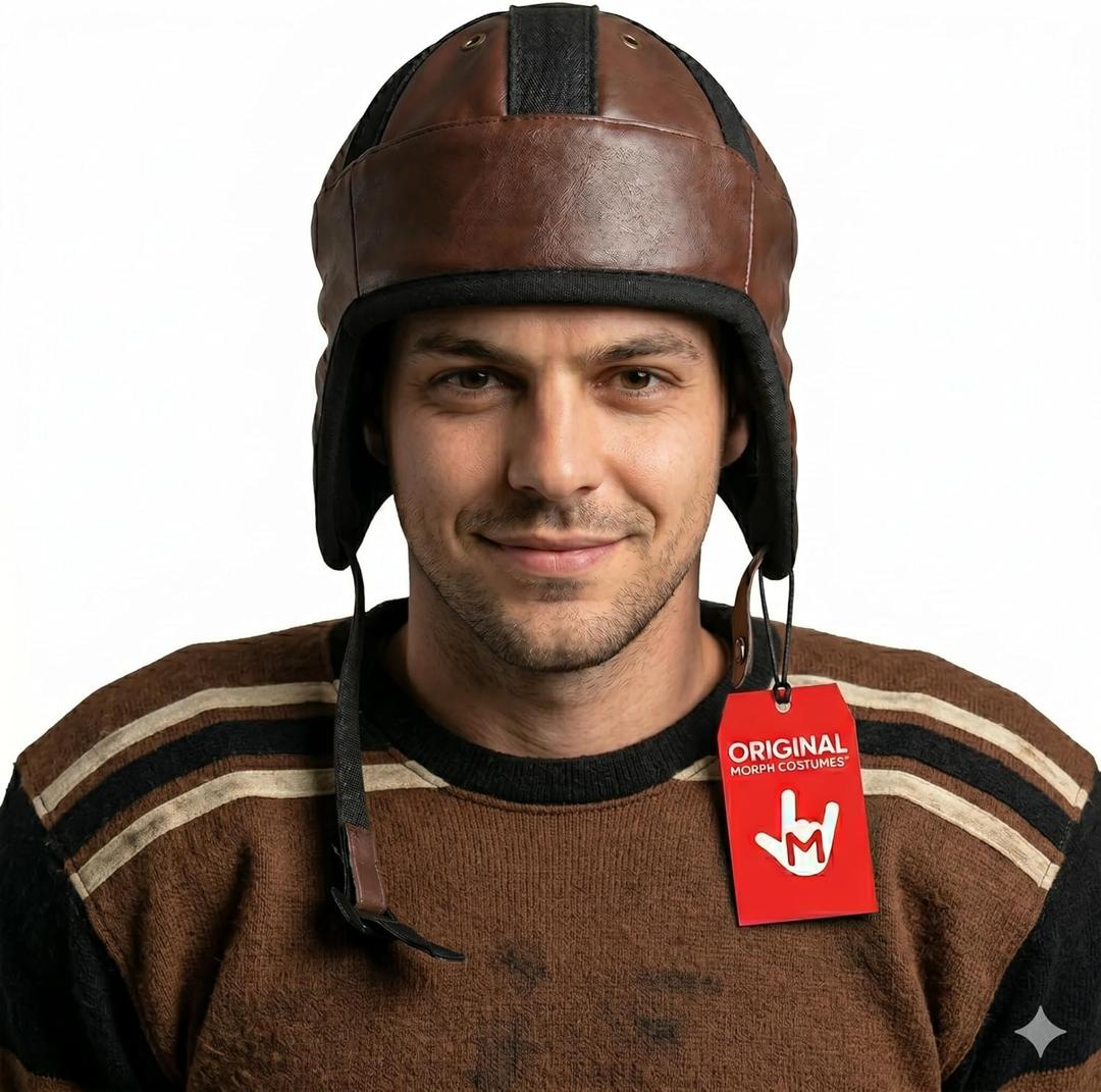 Morph Vintage Brown Retro Football Helmet Classic Faux Leather Old-Time Style Helmet for Costume Tailgating Movie Props & Themed Parties Adult One-Size Fits Most 1920s-Inspired Headgear