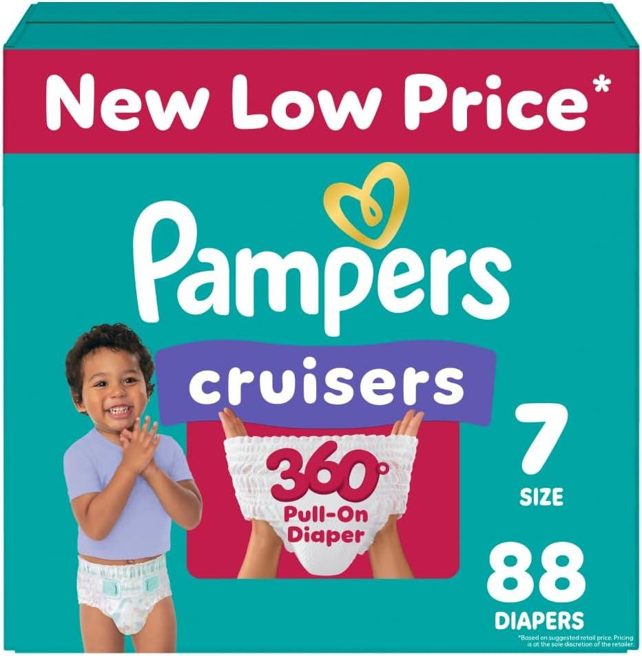 Pampers Diapers - Cruisers 360 - Size 7, 88 Count, Babyproof up to 100% Leakproof Pull-On Diaper