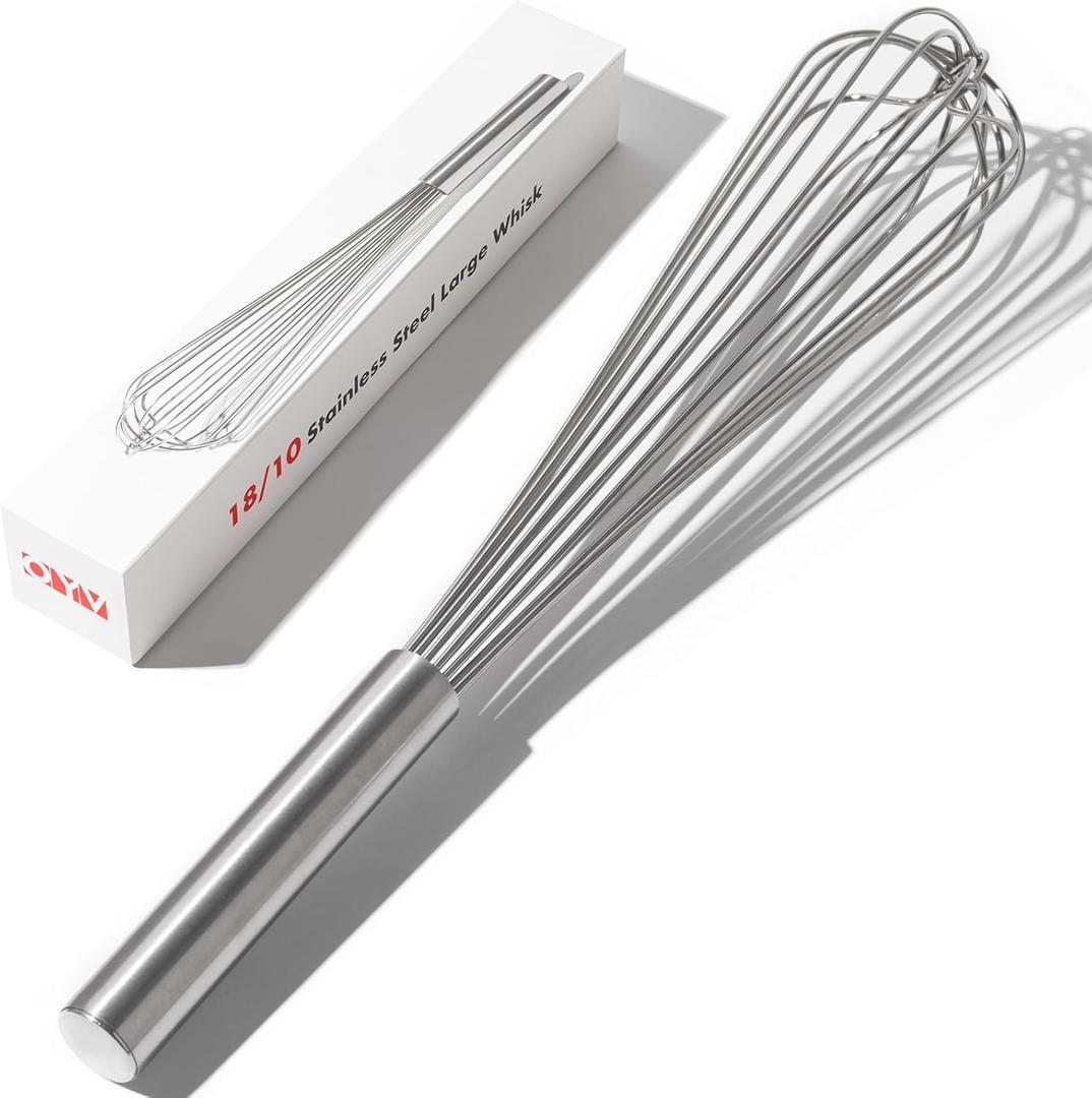 18/10 Stainless Steel Large Whisk, 17" Commercial Heavy Duty Whisk for Whipping Eggs, Mixing Batter, Making Sauces, Long Wisk Dishwasher Safe