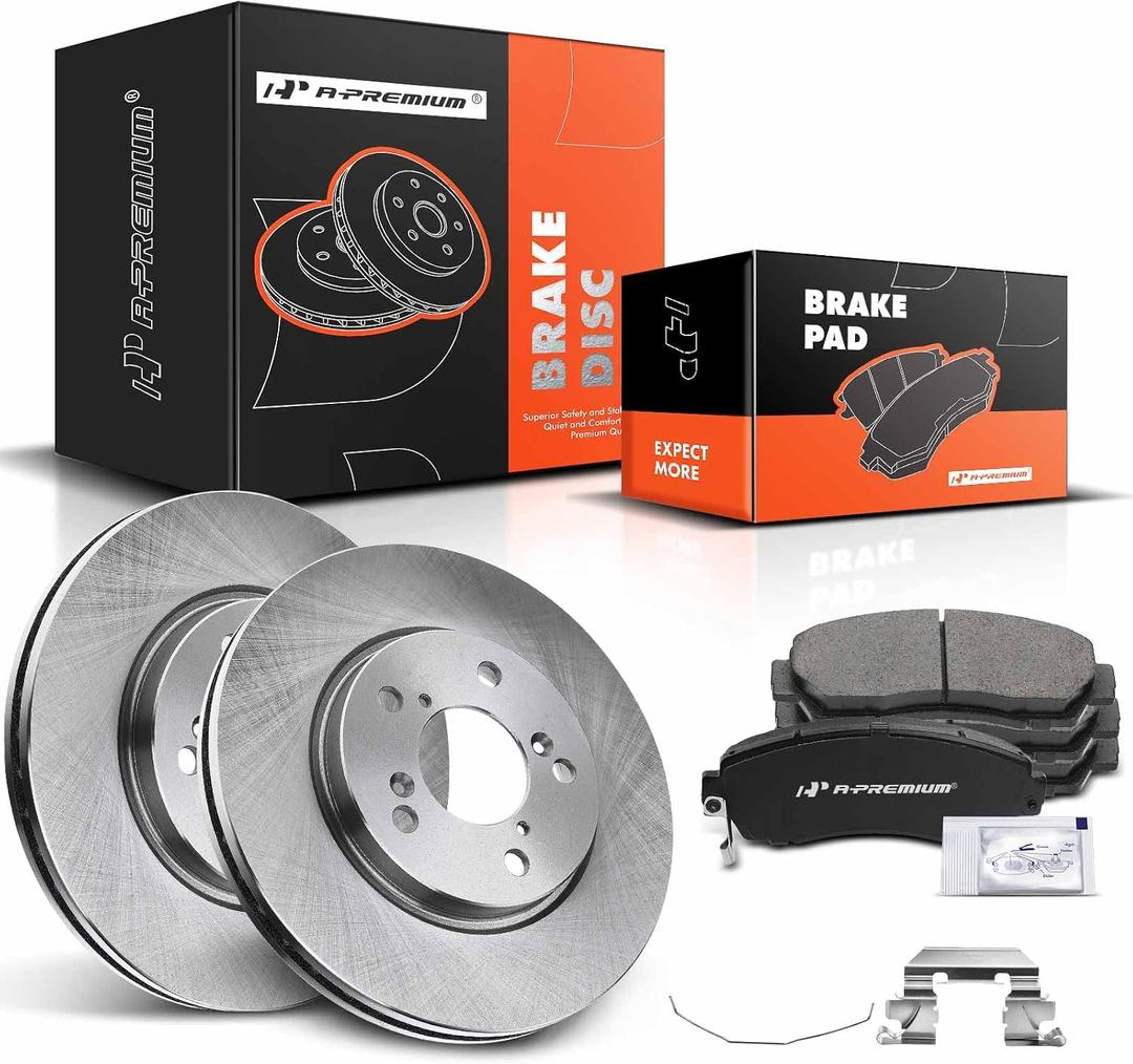 A-Premium 11.66 inch (296mm) Front Vented Disc Brake Rotors + Ceramic Pads Kit Compatible with Select Honda Models - Odyssey 2005 2006 2007 2008 2009 2010, 6-PC Set