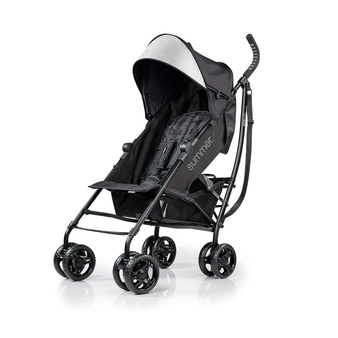 3Dlite Convenience Stroller,Jet BlackLightweight Stroller with Aluminum Frame,Large Seat Area, 4 Position Recline, Extra Large Storage Basket Infant Stroller for Travel&More