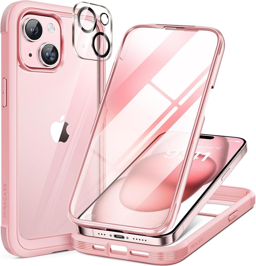 Miracase Glass Series Designed for iPhone 15 Plus Case 6.7',Full-Body Military Drop Proof 15 Plus Phone Case Cover with Built-in 9H Tempered Glass Screen Protector,Pink Miracase Glass Series Designed for iPhone 15 Plus Case 6.7',Full-Body Military Drop Proof 15 Plus Phone Case Cover with Built-in 9H Tempered Glass Screen Protector,Pink