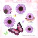 9 Pcs Summer Wooden Flowers Butterflies Table Decor Farmhouse Tiered Tray Decor Rustic Wood Table Centerpieces for Wedding Home, Kitchen, Mantel, Graduation Teacher Gifts(Pink and Purple)