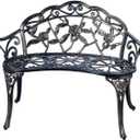 JARDIN DE CENTENNIAL Patio Garden Bench Metal Park Bench Cast Aluminum Outdoor Furniture with Floral Rose for Patio,Park,Lawn,Yard (Copper)