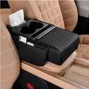 Zpana Car Center Console Armrest Pillow, Memory Foam Leather 4 in 1 Vehicle Arm Rest Cover with Tissue Box 2 Side Storage Bag Cup & Phone Holder, Auto Armrest Cushion, Universal Fit (Black)