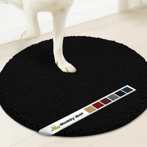 Muddy Mat Shown on TV  Super Absorbent Microfiber Dog Door Mat for Muddy Paws, Non-Slip Washable Pet Rug, Quick Dry Chenille Entryway Carpet, Machine Washable Indoor Outdoor Mat, Black Round 4ft