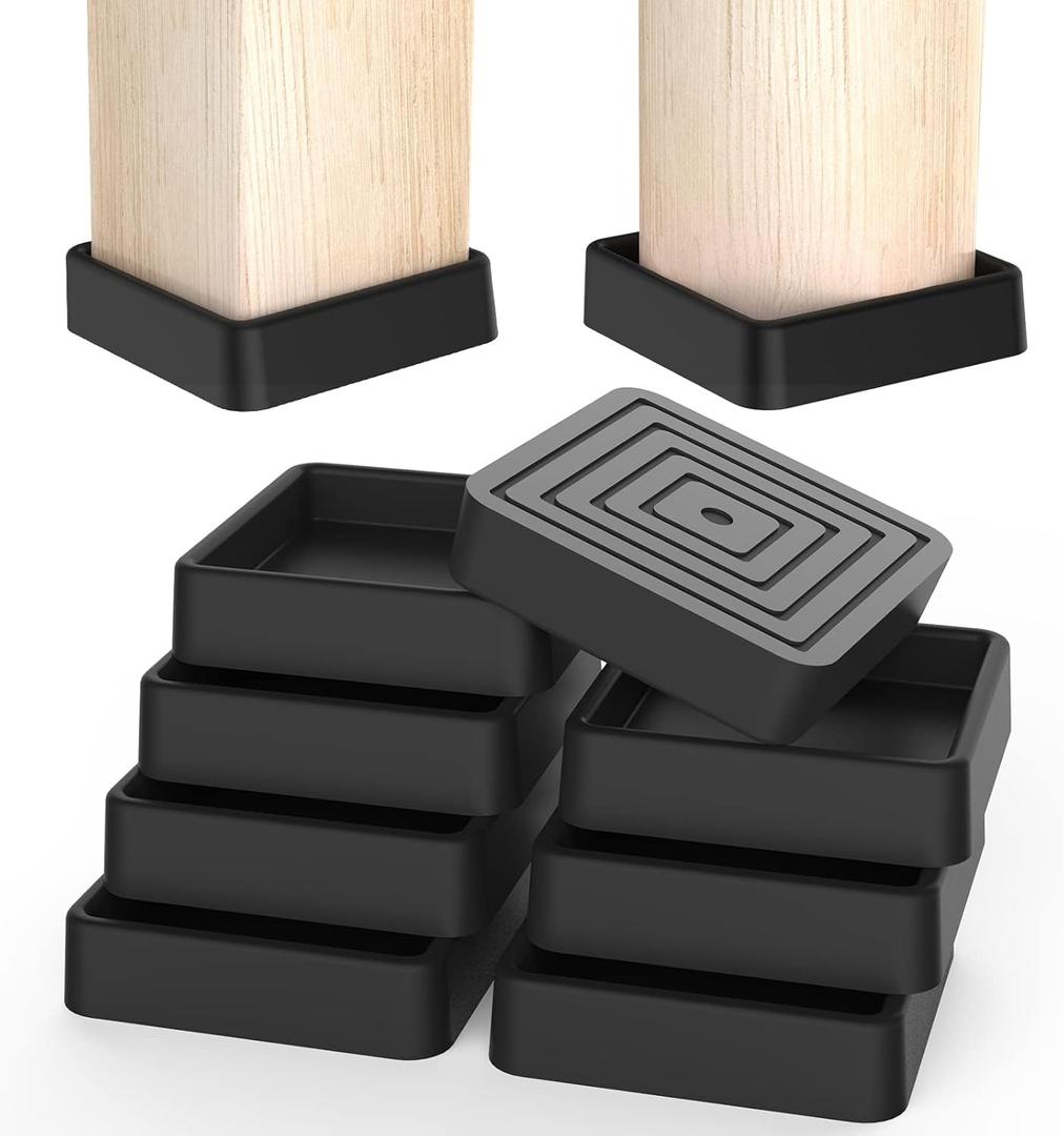 Furniture Coasters, Furniture Caster Cups - Non Slip Furniture Pads Hardwoods Floors - Non Skid Furniture Grippers,Square Silicone Furniture Feet Caps, (Black, 8Pcs 3")
