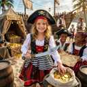 Girl Pirate Costume Buccaneer Princess Costume Halloween Party Dress Up (Red, M)