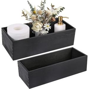 LotFancy Bathroom Decor Box, 2 Pack Wooden Toilet Paper Holder, Black Toilet Tank Storage Basket, Farmhouse Rustic Back of Toilet Tray