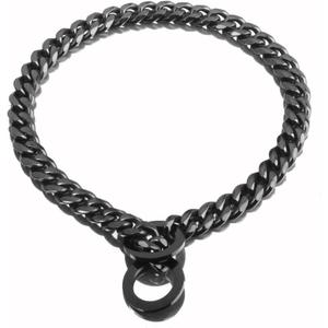 Black Dog Chain Collar 11mm/15mm/19mm Cuban Link Chain Dog Collar Chew Proof Dog Chain Collar Walking Training for Small Medium Large Dogs 12-26inch(11mm,12inch)