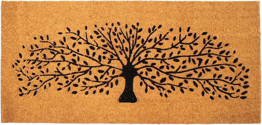 Extra Large Floor Mat for Patio Decor, Coco Coir Mats with PVC-Backing, Non Slip Mat for Farmhouse and Home Decor, Rustic Patio Mat with Beautiful Tree Print, Beige, 47"x22"