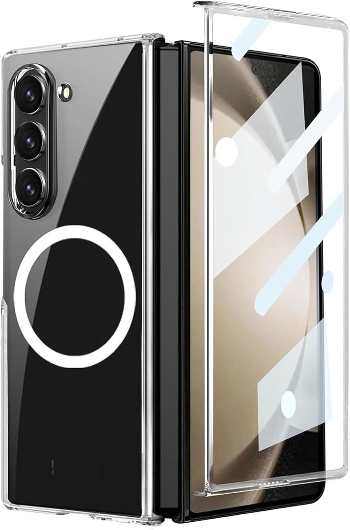 MSOTES for Galaxy Z Fold 7 Case Compatible with MagSafe, Bulit-in Tempered Glass Screen Protector & Ultra Strong Magnetic Anti-Yellowing Slim Thin Phone Cover for Samsung Galaxy Z Fold7 (Clear) (Transparent)