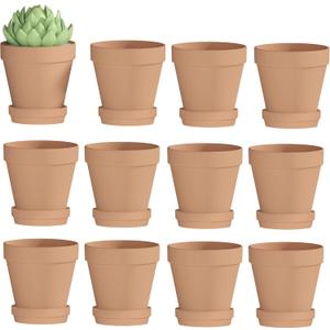 Fcacti 3 Inches Small Terracotta Pots with Saucer, 12 Pack 3" Terra Cotta Planter with Drainage Holes, Small Clay Flower Pots for Plants, Succulents, Crafts, Wedding Favor