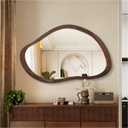 24" x 36" Dark Walnut-Colored Asymmetrical Wood Bathroom Mirror, Irregular Wall Mirror, Farmhouse Vanity Mirror for Bedroom, Living Room, Entryway, Rustproof, Shatterproof, Horizontal/Vertical