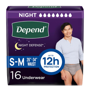 Depend Night Defense Adult Diapers, Incontinence Underwear for Men, Disposable, Overnight, Small/Medium, Grey, 16 Count