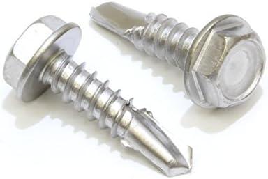 Bolt Dropper No. 14 x 3/4" Stainless Hex Washer Head Self Drilling - 100 pc - 410 Stainless Steel Self Tapping TEK, No. 3 Point, Plain Finish, ssd Screws