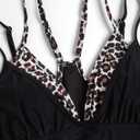 ZAFUL Women Double Layer Tankini Set V Neck Color Block Swimsuit Side Tie Two Piece Bathing Suit (Black, M)