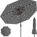 10FT Solar Umbrella 32 LED Lighted Patio Umbrella Table Market Umbrella w/Tilt and Crank, UV-Resistant Outdoor Umbrella for Pool, Garden, Deck, Gray