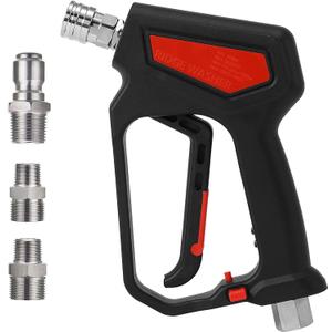 RIDGE WASHER Pressure Washer Gun 5000 PSI, 12 GPM, High Pressure Spray Gun with 1/4" Quick Connector, 3/8'' Quick Connect, M22-14 mm and M22-15 mm Fitting (Short Gun Swivel)