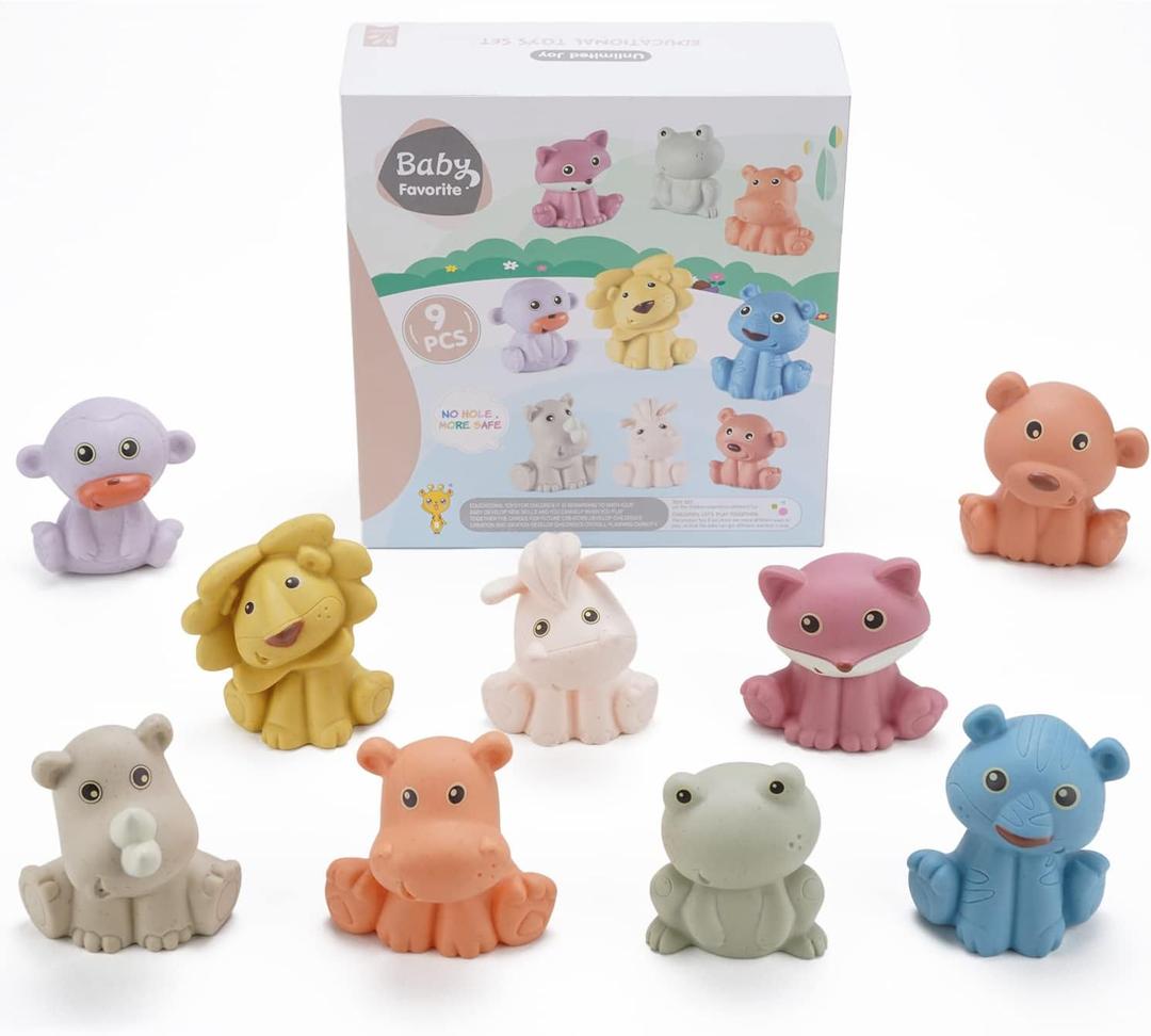 Baby Bath Toys for 6-12 Months & Kids Ages 1-3 | 9 Pack Mold-Free & No Holes Wild Animal Bathtub Toys | Safe Pool Shower Water Play | Infant Toddler Gift for Girls Boys (Wild Animal 9PCS)