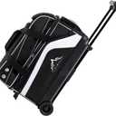 Double Roller 2 Ball Bowling Bag with Separate Shoe Compartment for Bowling Shoes (Up To US Men Size 15) and Abundant multifunction Accessory Pocket, Upgraded fabric, Retractable Handle - Extends to 40" (Black)