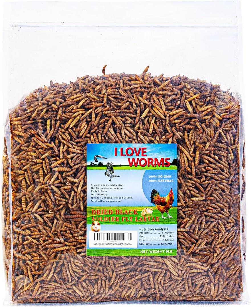 I LOVE WORMS Dried Black Soldier Fly Larvae (5lb), 100% Natural Non-GMO, Treat for Chickens, More Calcium Chicken Feed Than Mealworms