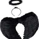 Black Angel Costume Wings and Halo Angel Costume for Women Girls Kids Halloween Christmas (Black)