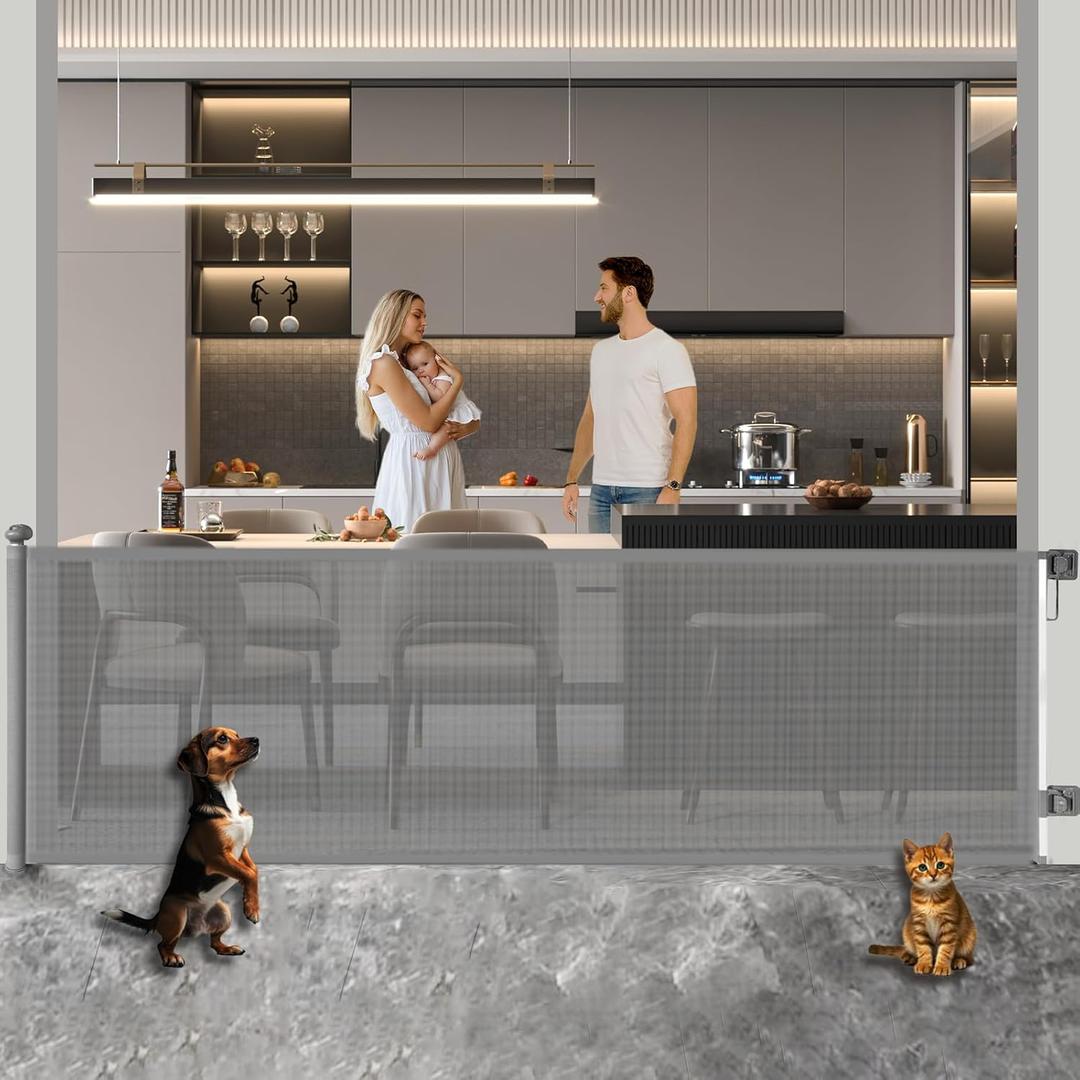 Huafly 71Inch Retractable Baby Gates, no Drilling Baby Gates, Child Gates, Safety Gates, Extra Long Dog Gates on Doorways, Stairs, Outdoor, Indoor(Gray, 71 Inch)