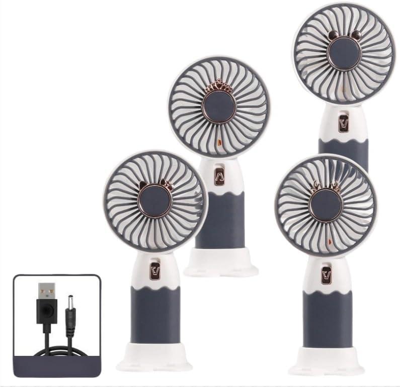 Portable Macaroon Mini Fan, USB Rechargeable Battery, Handheld Desk Fan with Lanyard for Office, Travel (White electroplated fan [Four patterns randomly sent])